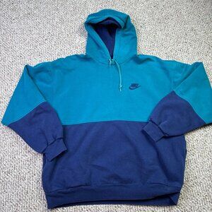 Vintage 90s Nike Color Block Hoodie Sweatshirt Size Large Blue